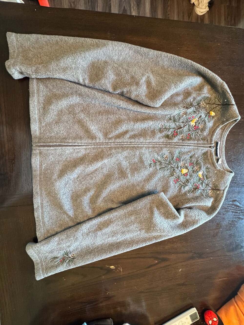 Croft & Barrow Fleece Jacket Size M Gray Embroidered Pine Cone